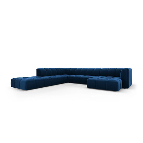 Moritz 7-Sitzer Panorama Ecksofa, Linke Seite, aus Samt in Königsblau (Bluvel 86), Beine aus Schwarzes Plastik, 329x276x70 cm von Cosmopolitan Design – Bild 2