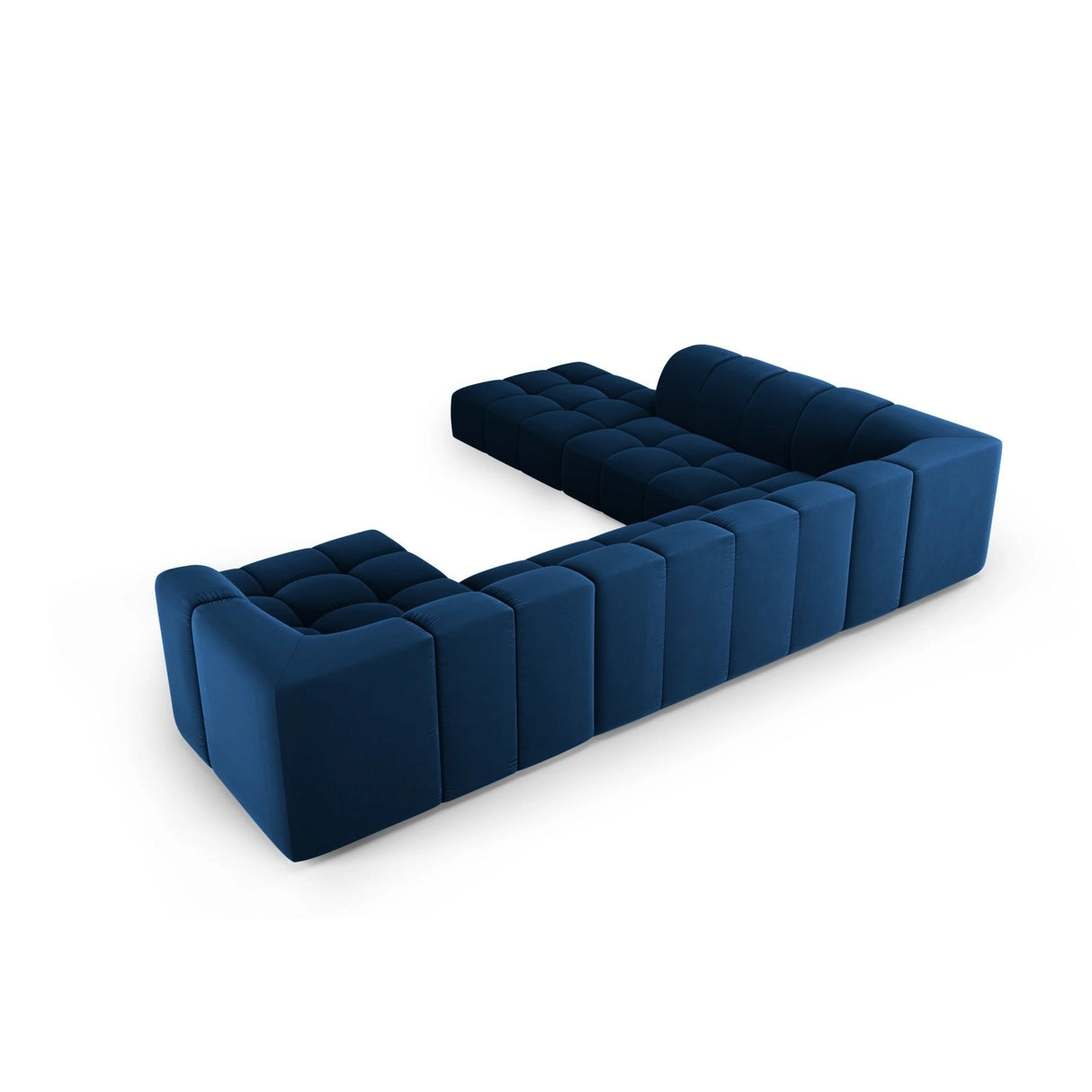 Moritz 7-Sitzer Panorama Ecksofa, Linke Seite, aus Samt in Königsblau (Bluvel 86), Beine aus Schwarzes Plastik, 329x276x70 cm von Cosmopolitan Design – Bild 3