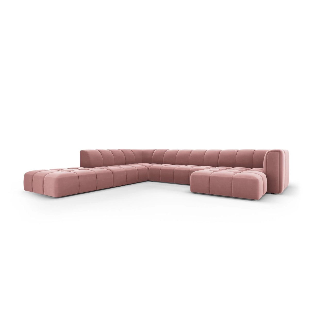 Moritz 7-Sitzer Panorama Ecksofa, Linke Seite, aus Samt in Rosa (Bluvel 52), Beine aus Schwarzes Plastik, 329x276x70 cm von Cosmopolitan Design – Bild 2