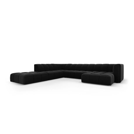 Moritz 7-Sitzer Panorama Ecksofa, Linke Seite, aus Samt in Schwarz (Bluvel 19), Beine aus Schwarzes Plastik, 329x276x70 cm von Cosmopolitan Design – Bild 2
