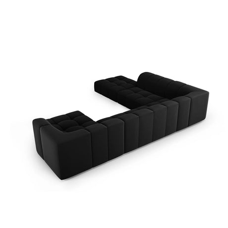 Moritz 7-Sitzer Panorama Ecksofa, Linke Seite, aus Samt in Schwarz (Bluvel 19), Beine aus Schwarzes Plastik, 329x276x70 cm von Cosmopolitan Design – Bild 3