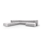 Moritz 7-Sitzer Panorama Ecksofa, Linke Seite, aus Samt in Silber (Bluvel 03), Beine aus Schwarzes Plastik, 329x276x70 cm von Cosmopolitan Design – Bild 2