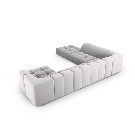 Moritz 7-Sitzer Panorama Ecksofa, Linke Seite, aus Samt in Silber (Bluvel 03), Beine aus Schwarzes Plastik, 329x276x70 cm von Cosmopolitan Design – Bild 3
