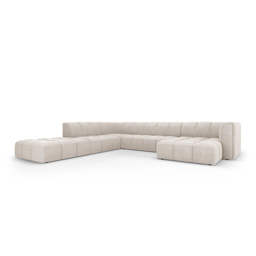 Moritz 7-Sitzer Panorama Ecksofa, Linke Seite, aus Samt oder Chenille, 329x276x70 cm von Cosmopolitan Design – Bild 2