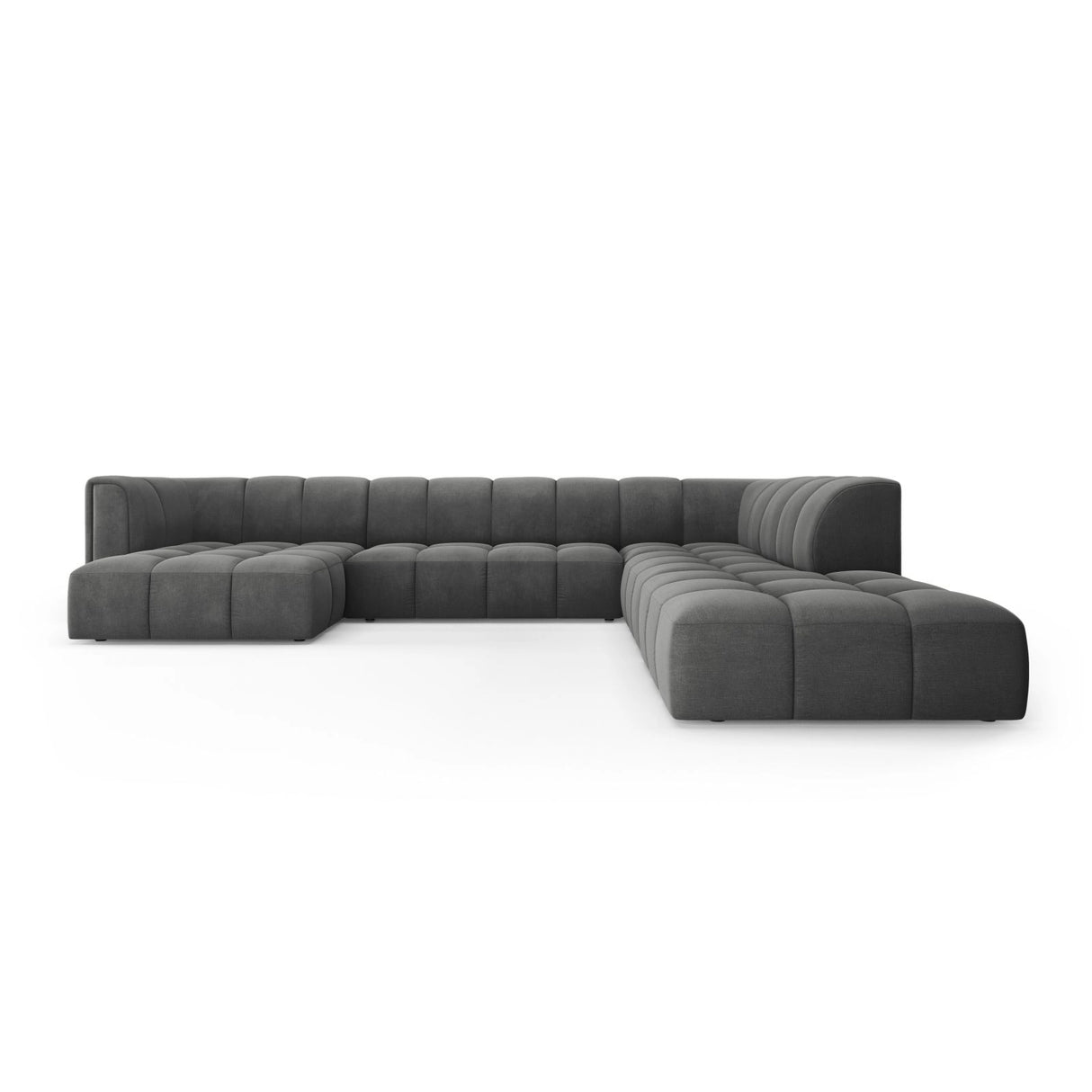 Moritz 7-Sitzer Panorama Ecksofa, Rechte Seite, aus Chenille in Dunkelgrau (Rebel 3), Beine aus Schwarzes Plastik, 329x276x70 cm von Cosmopolitan Design – Bild 1