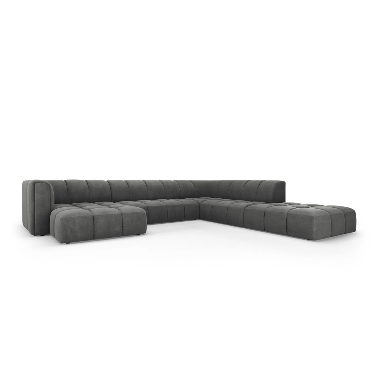 Moritz 7-Sitzer Panorama Ecksofa, Rechte Seite, aus Chenille in Dunkelgrau (Rebel 3), Beine aus Schwarzes Plastik, 329x276x70 cm von Cosmopolitan Design – Bild 2