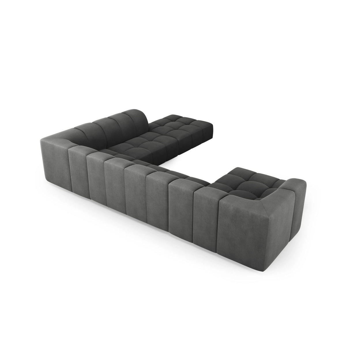 Moritz 7-Sitzer Panorama Ecksofa, Rechte Seite, aus Chenille in Dunkelgrau (Rebel 3), Beine aus Schwarzes Plastik, 329x276x70 cm von Cosmopolitan Design – Bild 3