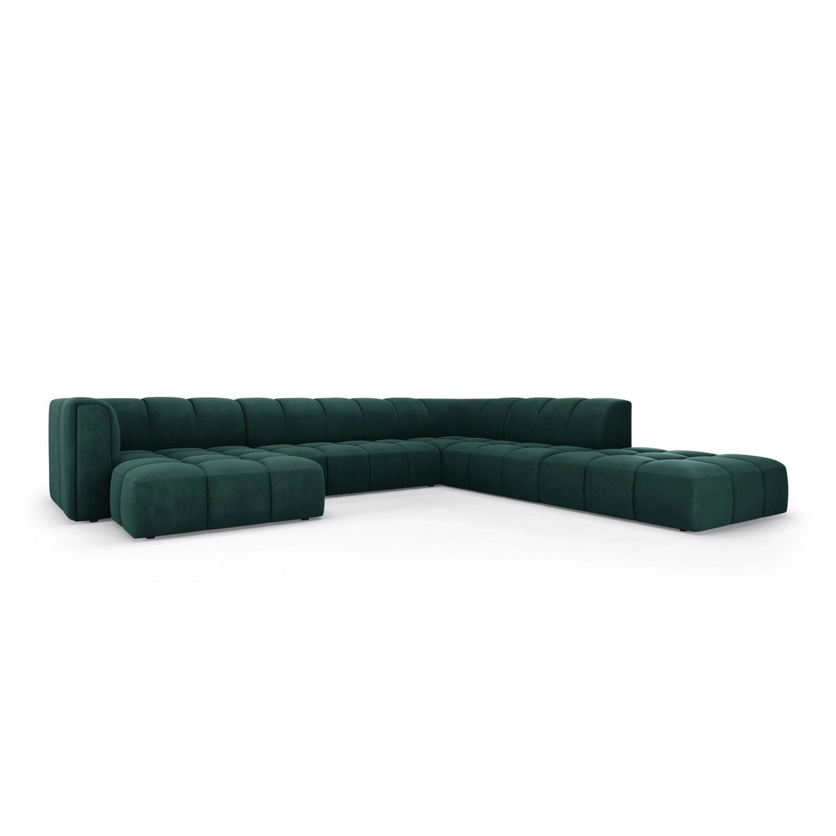 Moritz 7-Sitzer Panorama Ecksofa, Rechte Seite, aus Chenille in Flaschengrün (Rebel 16), Beine aus Schwarzes Plastik, 329x276x70 cm von Cosmopolitan Design – Bild 2