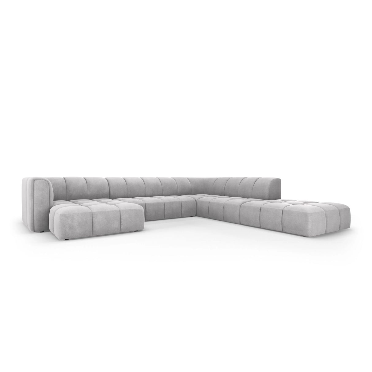 Moritz 7-Sitzer Panorama Ecksofa, Rechte Seite, aus Chenille in Hellgrau (Rebel 5), Beine aus Schwarzes Plastik, 329x276x70 cm von Cosmopolitan Design – Bild 2