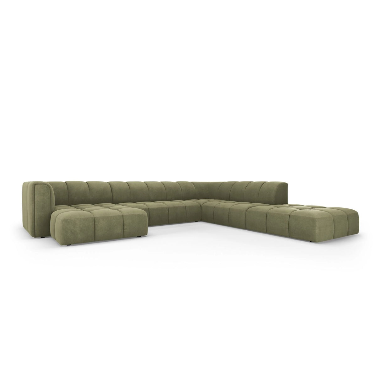 Moritz 7-Sitzer Panorama Ecksofa, Rechte Seite, aus Chenille in Hellgrün (Rebel 18), Beine aus Schwarzes Plastik, 329x276x70 cm von Cosmopolitan Design – Bild 2