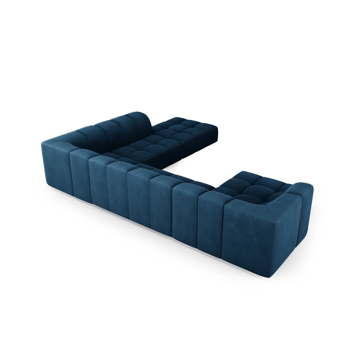 Moritz 7-Sitzer Panorama Ecksofa, Rechte Seite, aus Chenille in Königsblau (Rebel 12), Beine aus Schwarzes Plastik, 329x276x70 cm von Cosmopolitan Design – Bild 3