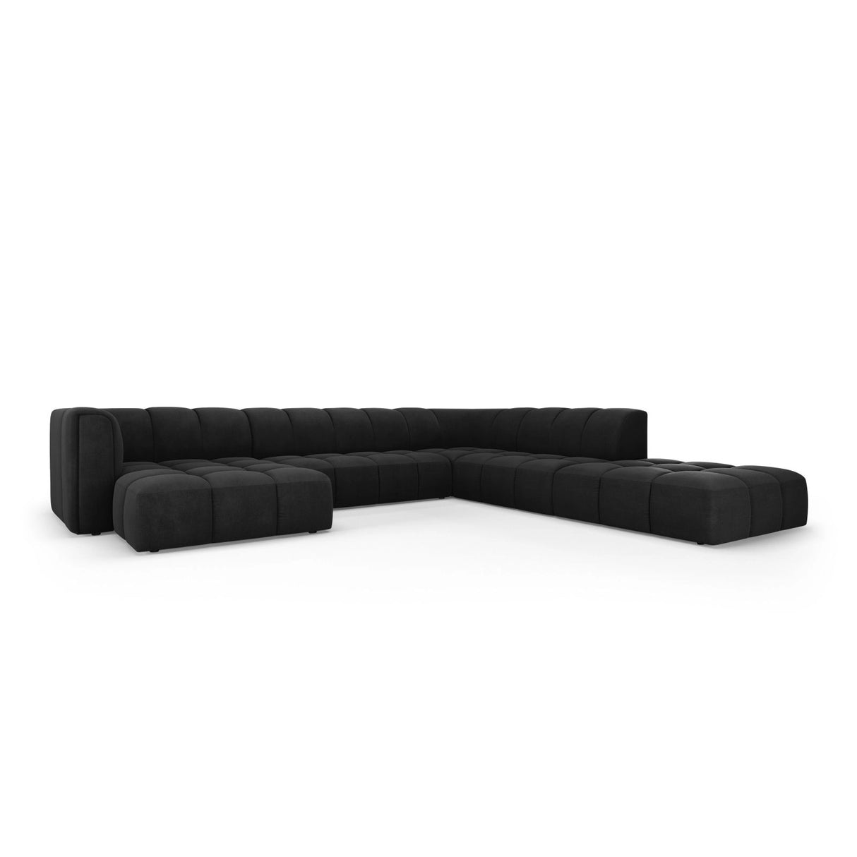 Moritz 7-Sitzer Panorama Ecksofa, Rechte Seite, aus Chenille in Schwarz (Rebel 1), Beine aus Schwarzes Plastik, 329x276x70 cm von Cosmopolitan Design – Bild 2