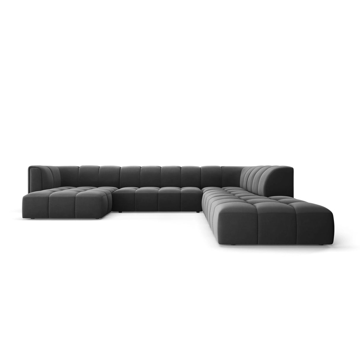 Moritz 7-Sitzer Panorama Ecksofa, Rechte Seite, aus Samt in Grau (Bluvel 14), Beine aus Schwarzes Plastik, 329x276x70 cm von Cosmopolitan Design – Bild 1