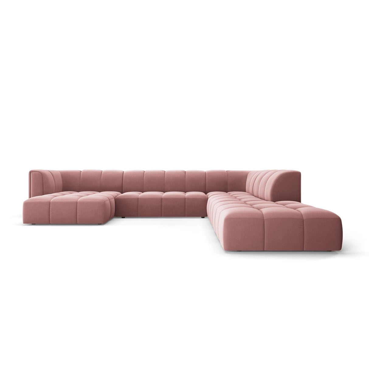 Moritz 7-Sitzer Panorama Ecksofa, Rechte Seite, aus Samt in Rosa (Bluvel 52), Beine aus Schwarzes Plastik, 329x276x70 cm von Cosmopolitan Design – Bild 1
