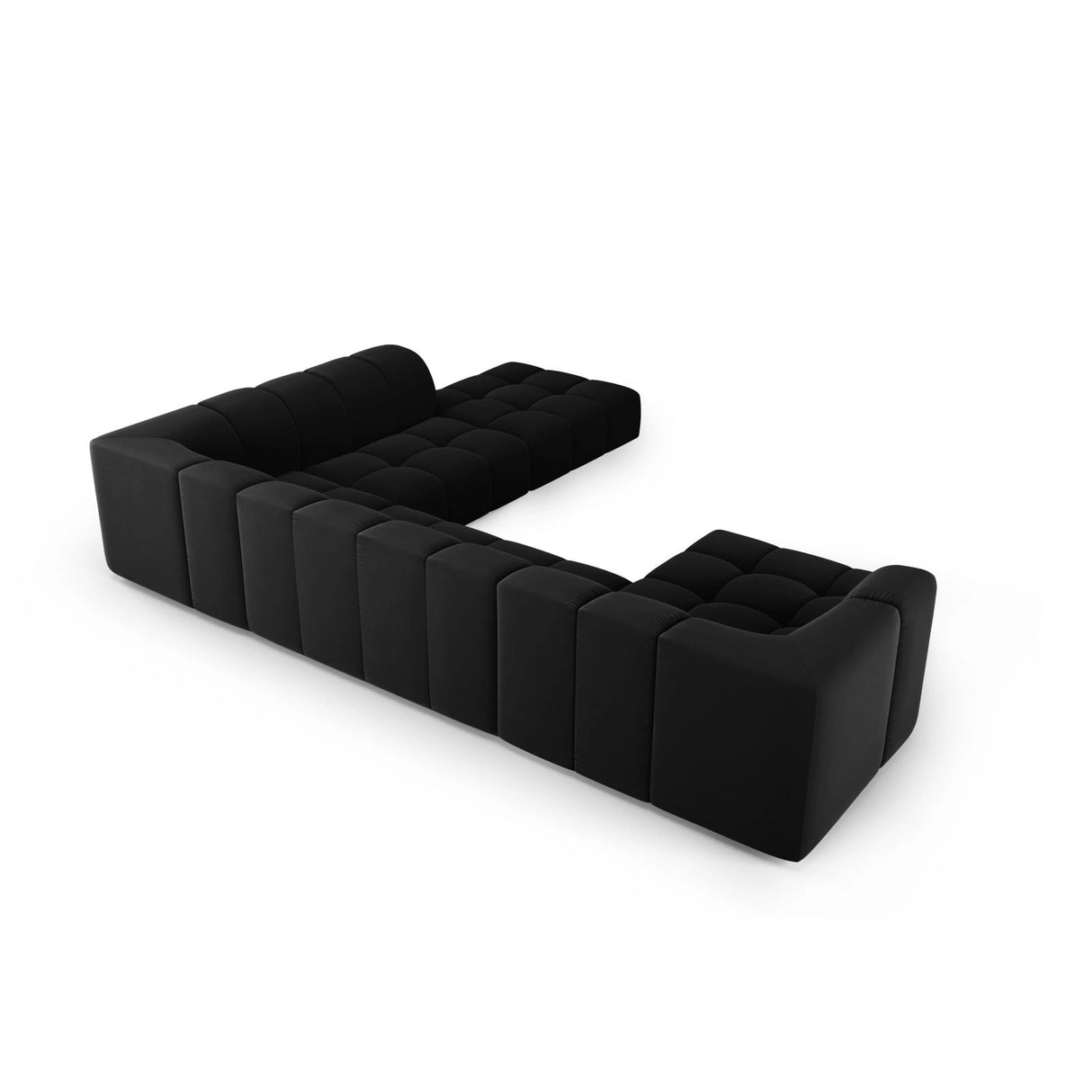 Moritz 7-Sitzer Panorama Ecksofa, Rechte Seite, aus Samt in Schwarz (Bluvel 19), Beine aus Schwarzes Plastik, 329x276x70 cm von Cosmopolitan Design – Bild 3
