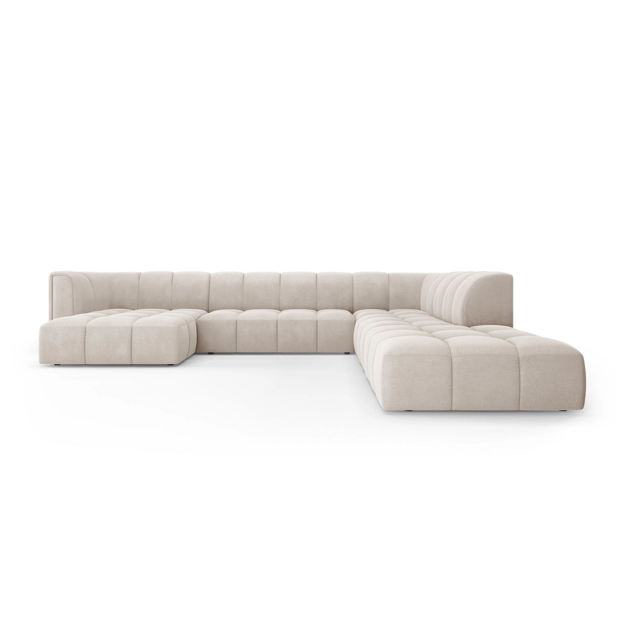 Moritz 7-Sitzer Panorama Ecksofa, Rechte Seite, aus Samt oder Chenille, 329x276x70 cm von Cosmopolitan Design – Bild 1