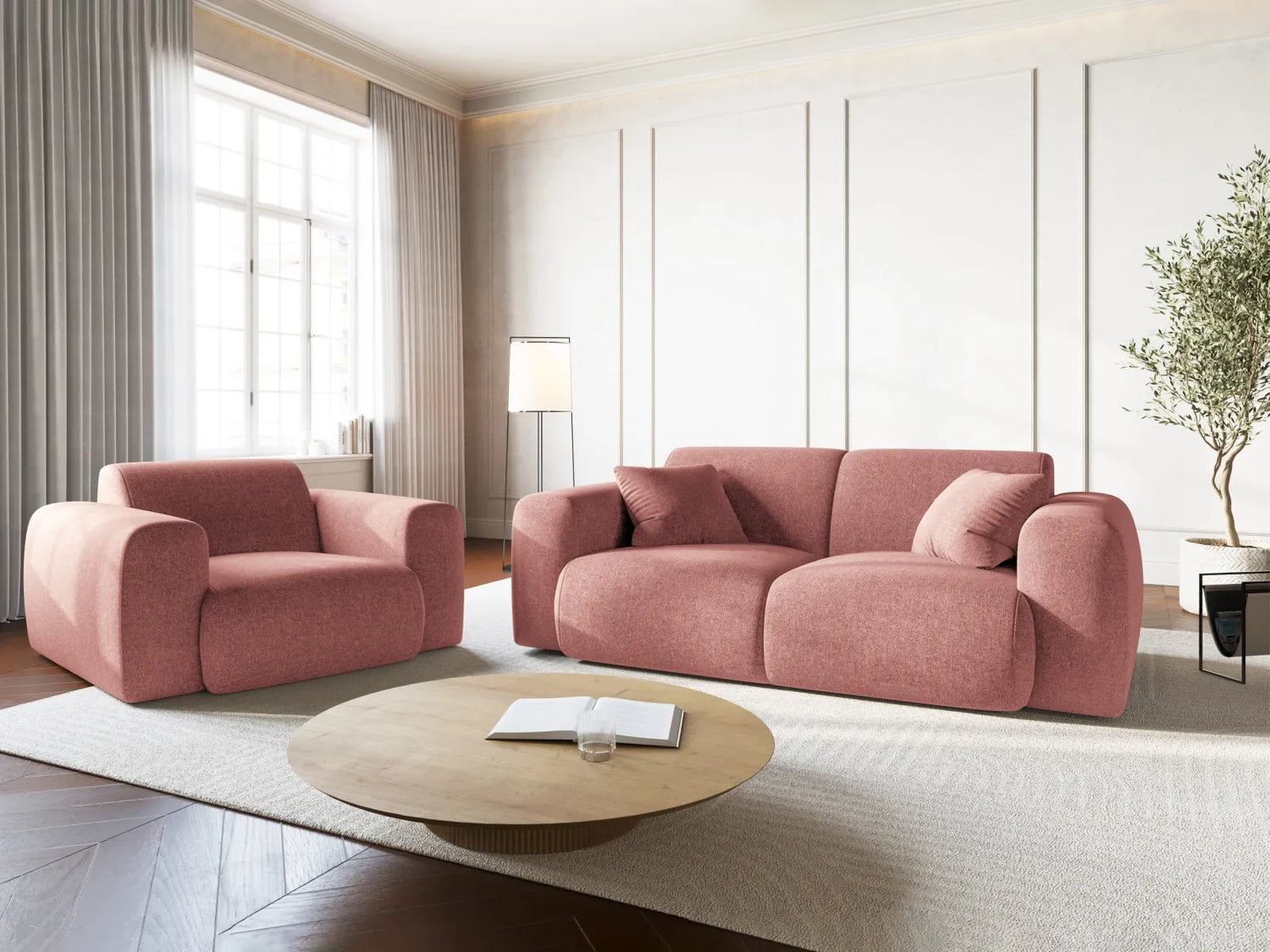 Nolio 2-Sitzer Sofa aus Chenille in Rosa (Haga 52), 170x95 cm von Cosmopolitan Design – Bild 2