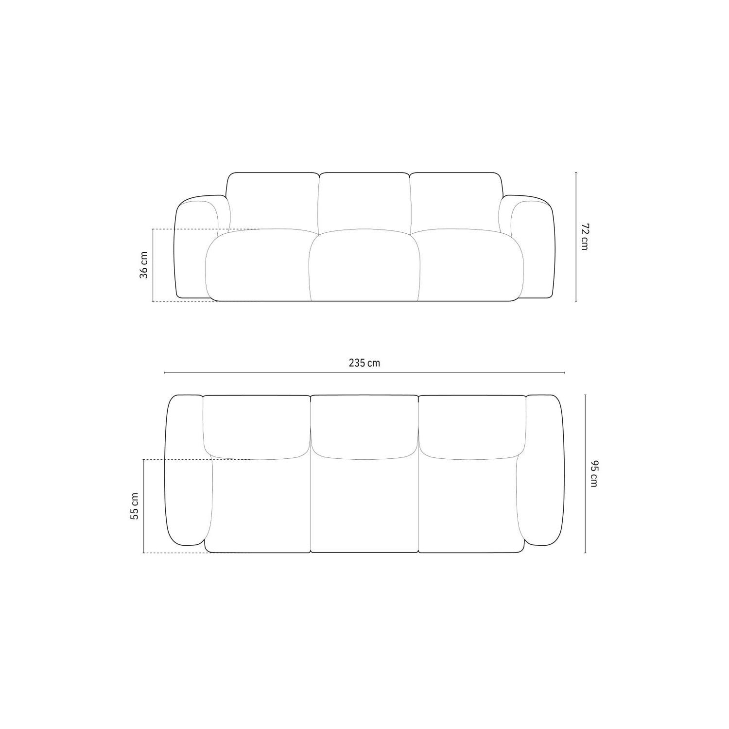 Nolio 3-Sitzer Sofa aus Chenille in Hellgrau (Haga 06), 235x95x72 cm von Cosmopolitan Design – Bild 3