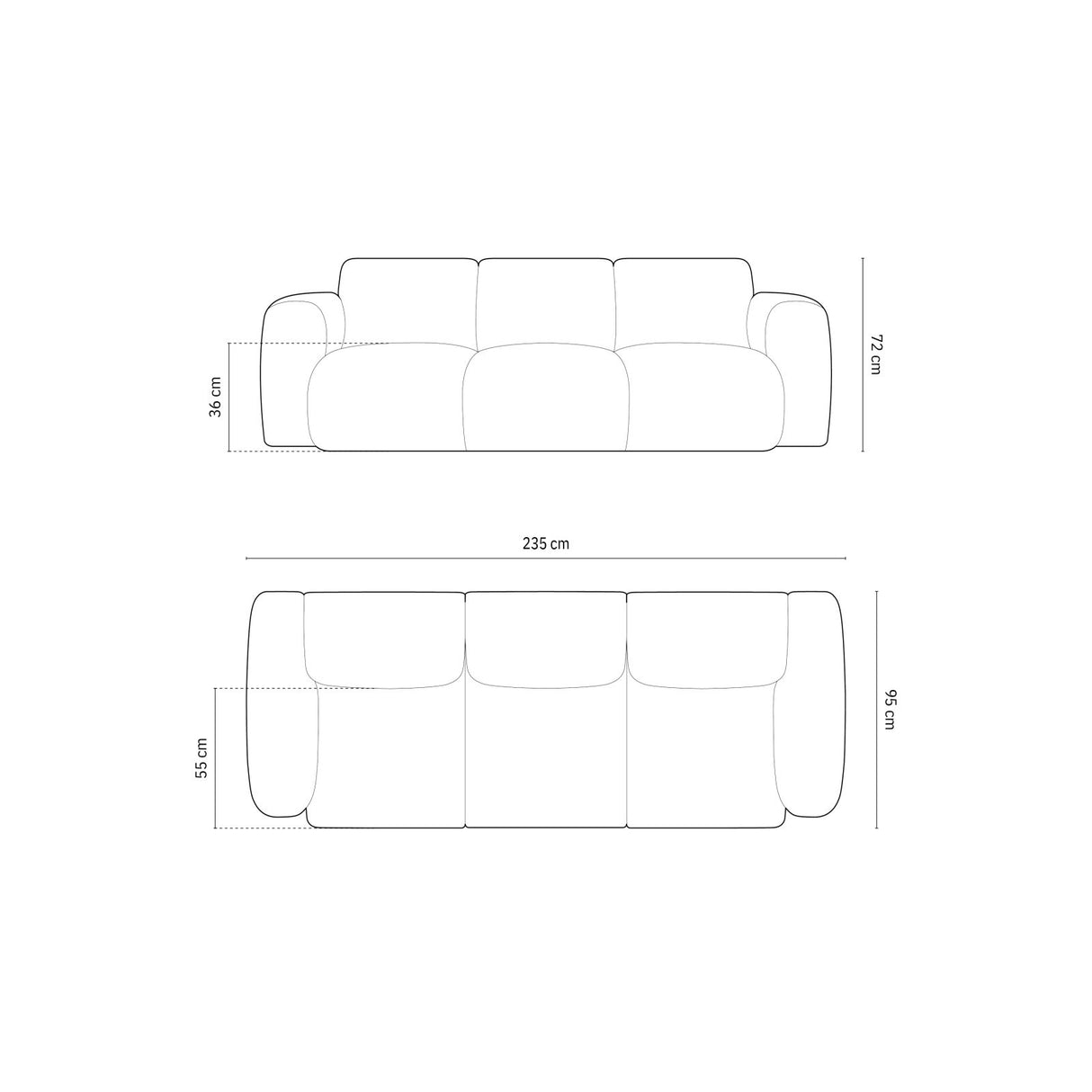 Nolio 3-Sitzer Sofa aus Chenille in Rosa (Haga 52), 235x95x72 cm von Cosmopolitan Design – Bild 3