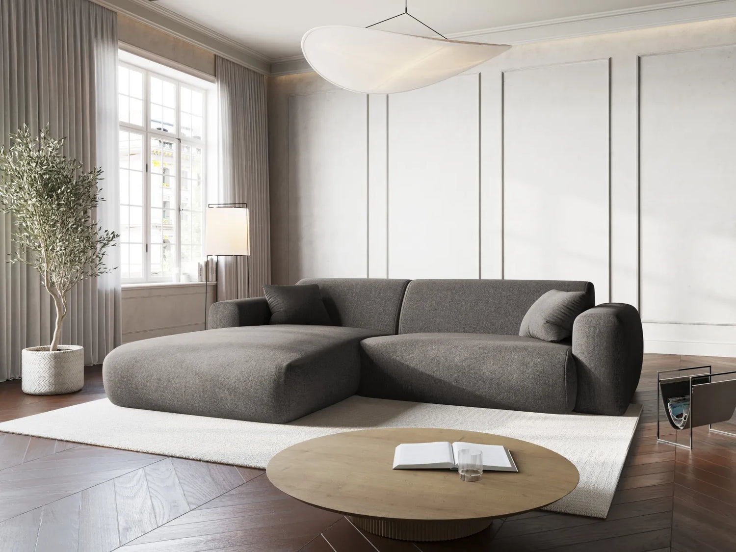 Nolio 4-Sitzer Ecksofa, Linke Seite, aus Chenille in Grau (Haga 16), 235x170x72 cm von Cosmopolitan Design – Bild 2
