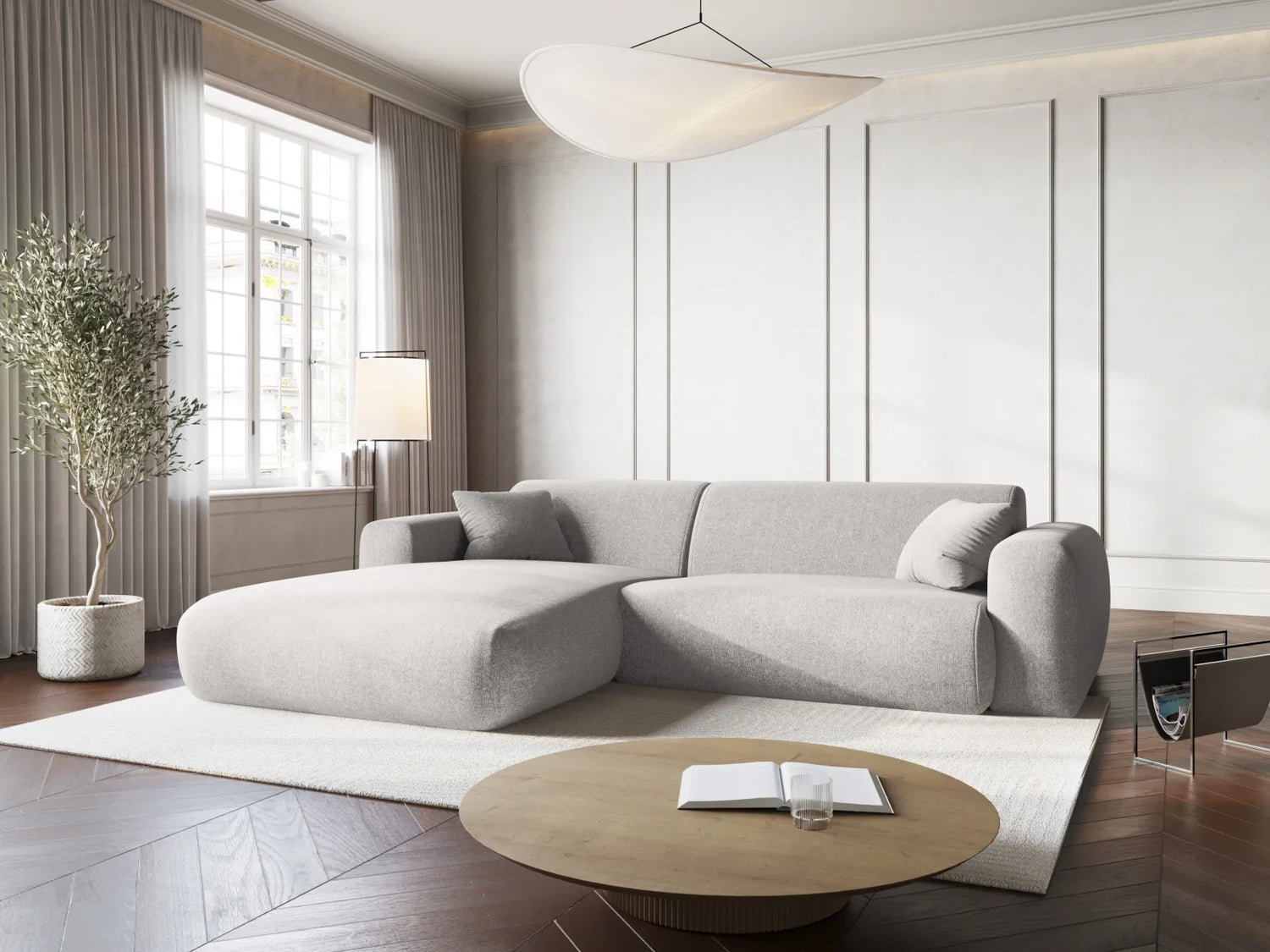 Nolio 4-Sitzer Ecksofa, Linke Seite, aus Chenille in Hellgrau (Haga 06), 235x170x72 cm von Cosmopolitan Design – Bild 2
