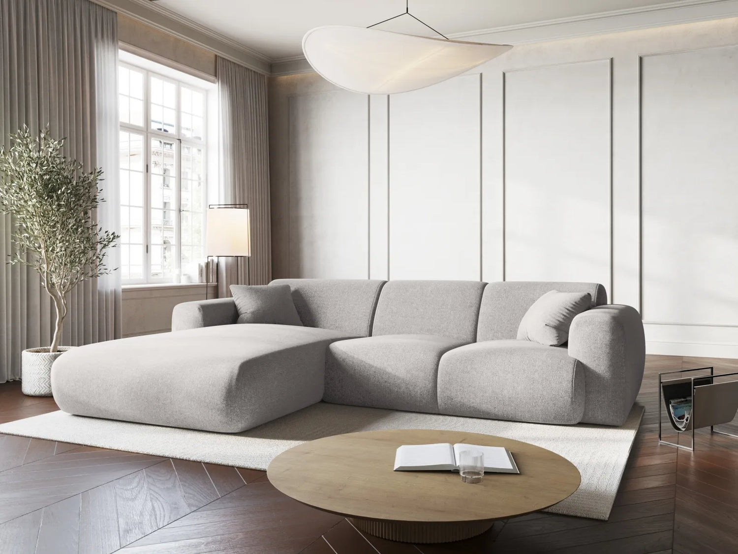Nolio 4-Sitzer Ecksofa, Linke Seite, aus Chenille in Hellgrau (Haga 06), 260x170x72 cm von Cosmopolitan Design – Bild 2