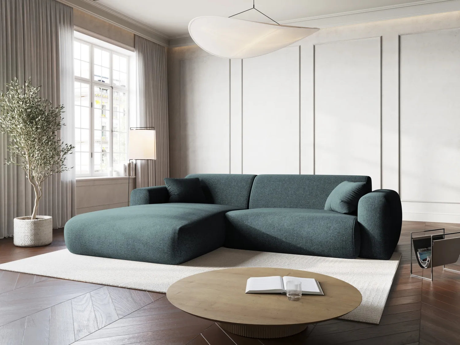 Nolio 4-Sitzer Ecksofa, Linke Seite, aus Chenille in Petrol (Haga 78), 235x170x72 cm von Cosmopolitan Design – Bild 2