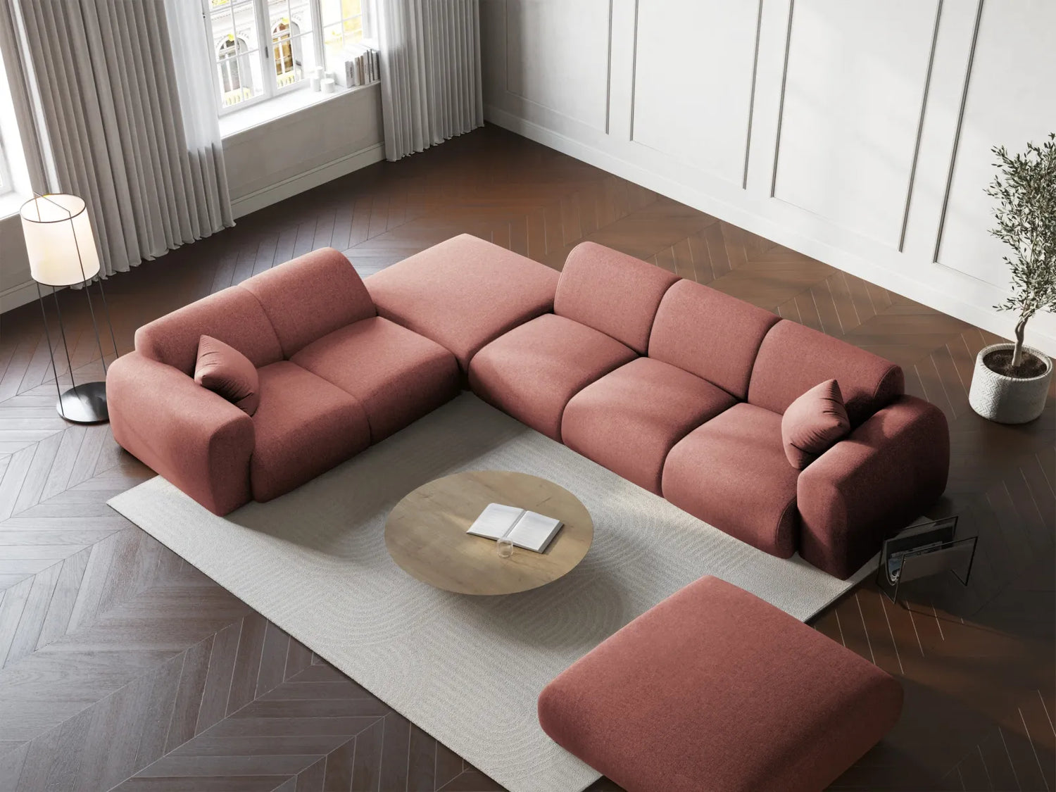 Nolio 4-Sitzer Ecksofa, Linke Seite, aus Chenille in Rosa (Haga 52), 315x250x72 cm von Cosmopolitan Design – Bild 2