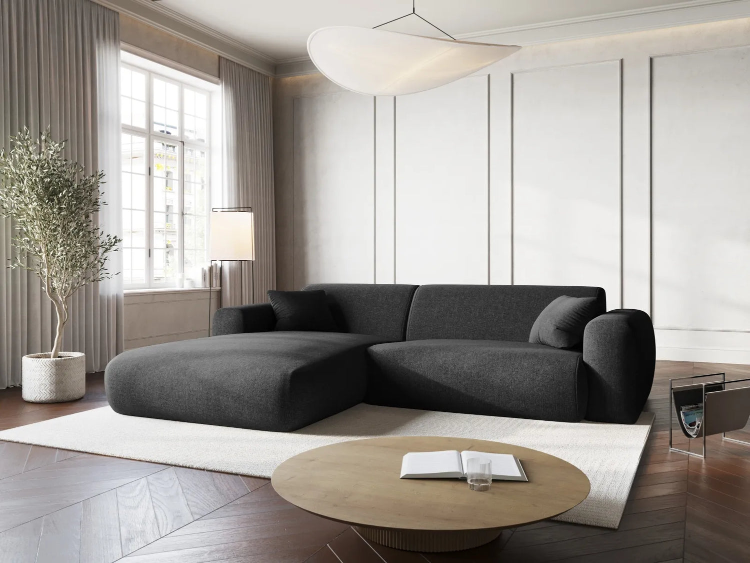 Nolio 4-Sitzer Ecksofa, Linke Seite, aus Chenille in Schwarz (Haga 19), 235x170x72 cm von Cosmopolitan Design – Bild 2