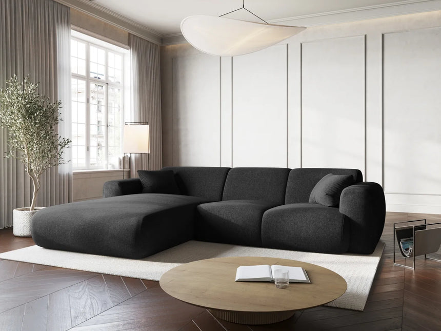 Nolio 4-Sitzer Ecksofa, Linke Seite, aus Chenille in Schwarz (Haga 19), 260x170x72 cm von Cosmopolitan Design – Bild 2