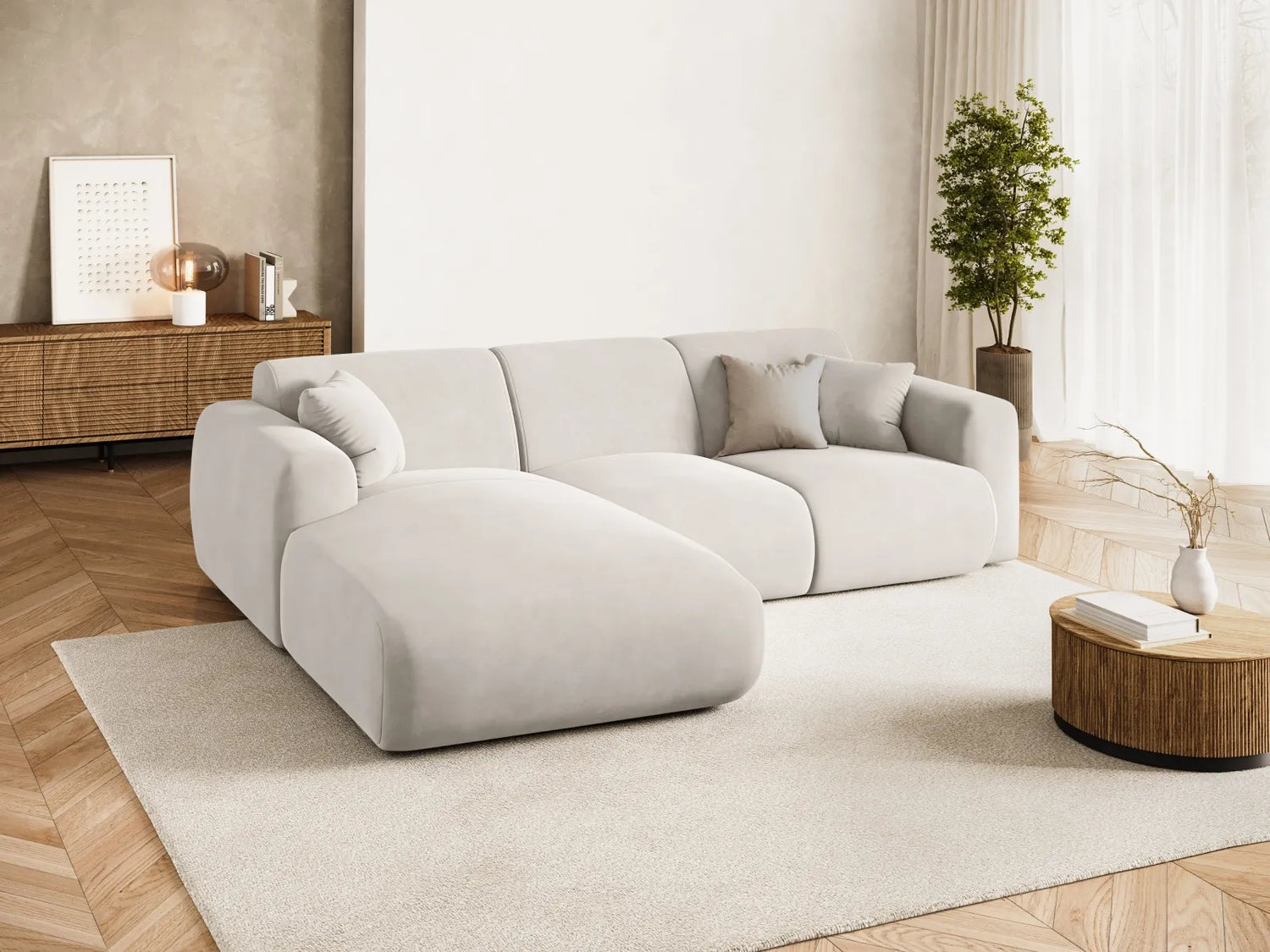 Nolio 4-Sitzer Ecksofa, Linke Seite, aus Samt in Hellbeige (Casino Pearl), 260x170x72 cm von Cosmopolitan Design – Bild 2