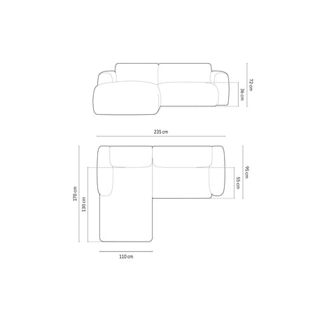 Nolio 4-Sitzer Ecksofa, Linke Seite, aus Samt in Hellgrau (Casino Ash), 235x170x72 cm von Cosmopolitan Design – Bild 3