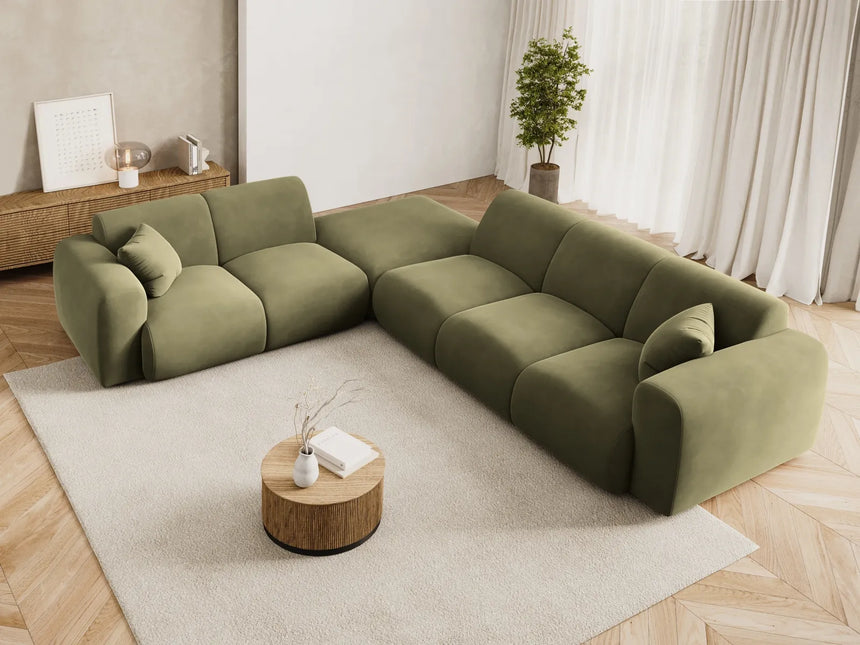 Nolio 4-Sitzer Ecksofa, Linke Seite, aus Samt in Hellgrün (Casino Forest), 315x250x72 cm von Cosmopolitan Design – Bild 2