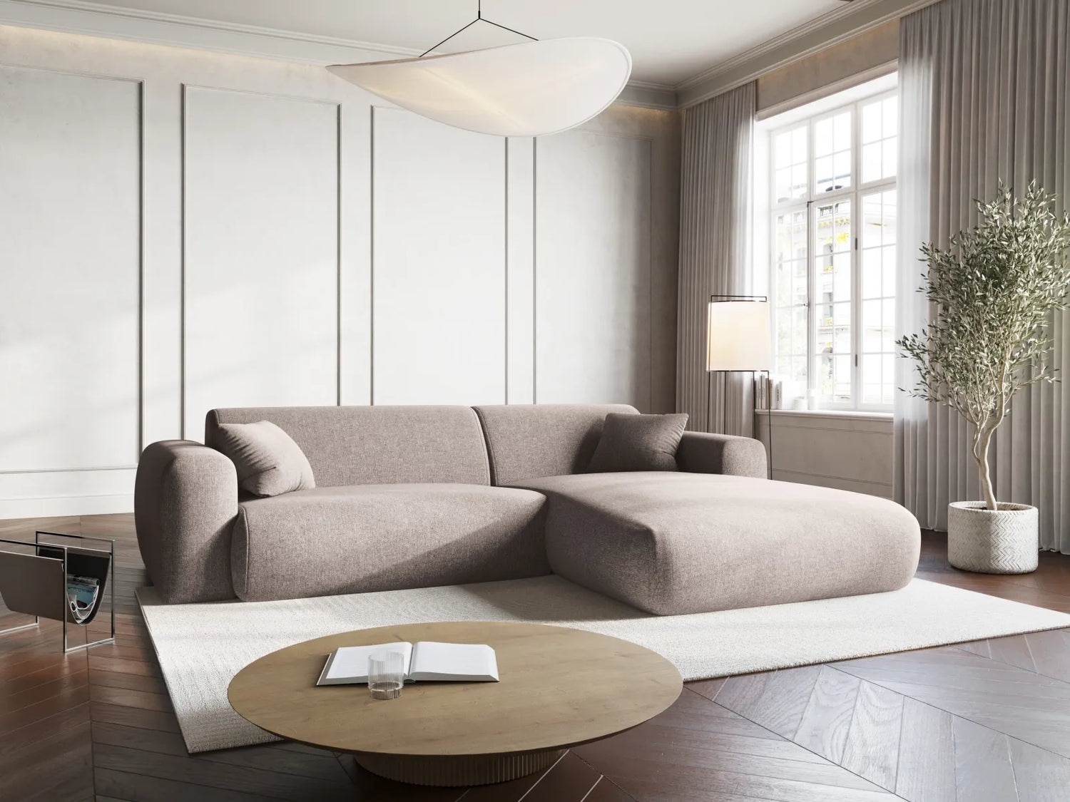 Nolio 4-Sitzer Ecksofa, Rechte Seite, aus Chenille in Beige (Haga 30), 235x170x72 cm von Cosmopolitan Design – Bild 2