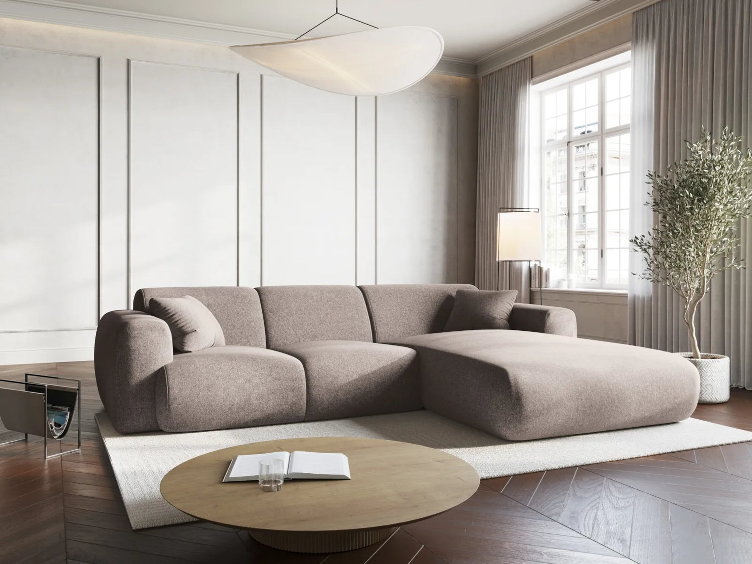 Nolio 4-Sitzer Ecksofa, Rechte Seite, aus Chenille in Beige (Haga 30), 260x170x72 cm von Cosmopolitan Design – Bild 2