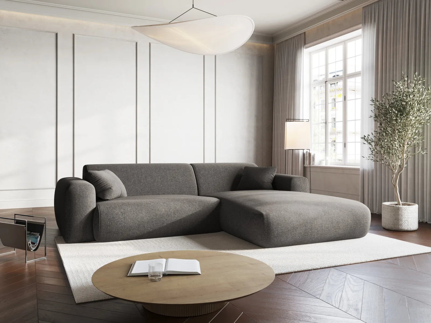 Nolio 4-Sitzer Ecksofa, Rechte Seite, aus Chenille in Grau (Haga 16), 235x170x72 cm von Cosmopolitan Design – Bild 2