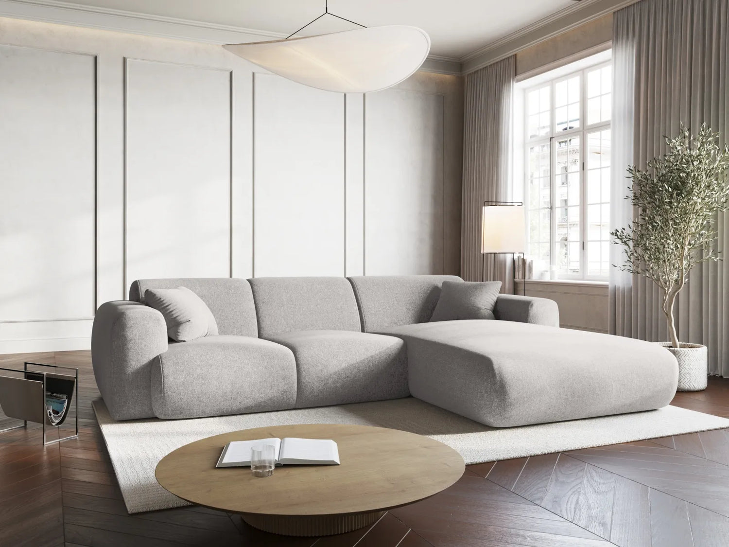 Nolio 4-Sitzer Ecksofa, Rechte Seite, aus Chenille in Hellgrau (Haga 06), 260x170x72 cm von Cosmopolitan Design – Bild 2