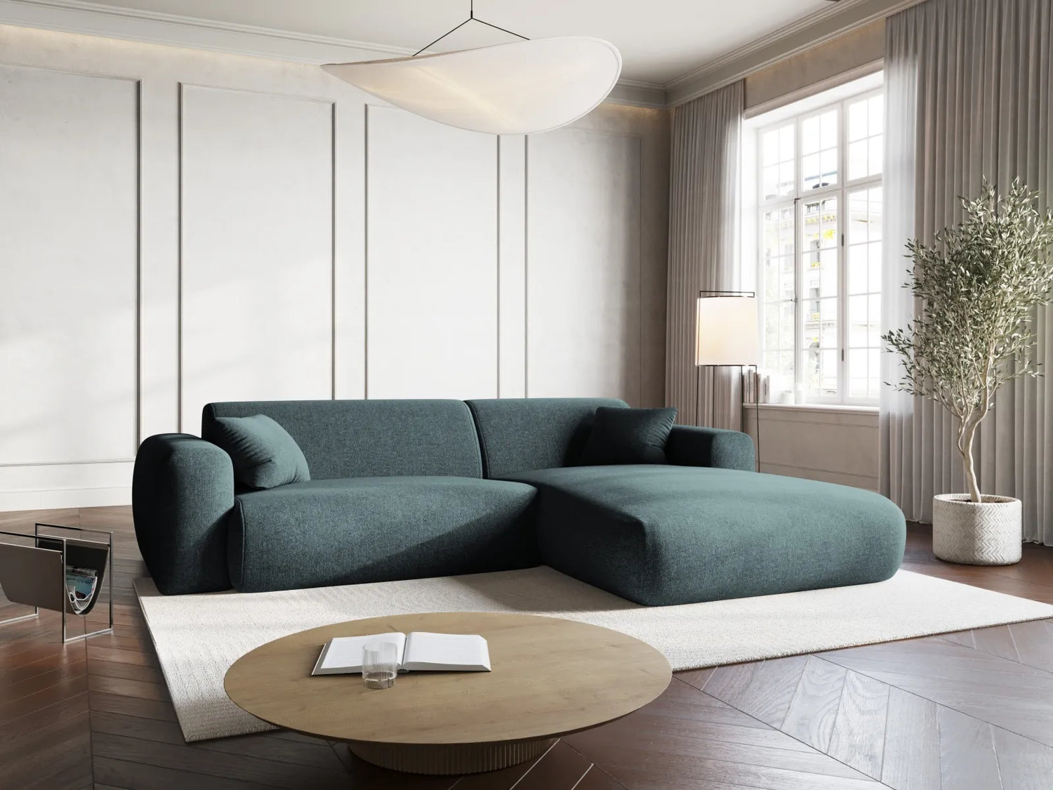 Nolio 4-Sitzer Ecksofa, Rechte Seite, aus Chenille in Petrol (Haga 78), 235x170x72 cm von Cosmopolitan Design – Bild 2