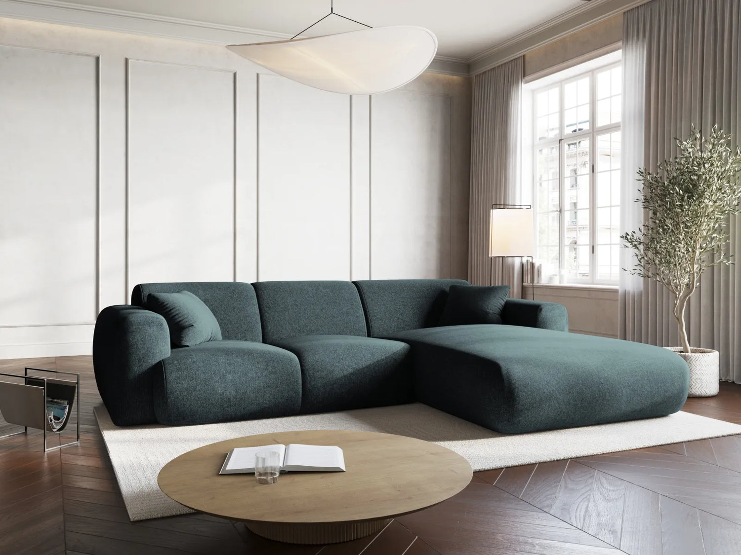 Nolio 4-Sitzer Ecksofa, Rechte Seite, aus Chenille in Petrol (Haga 78), 260x170x72 cm von Cosmopolitan Design – Bild 2