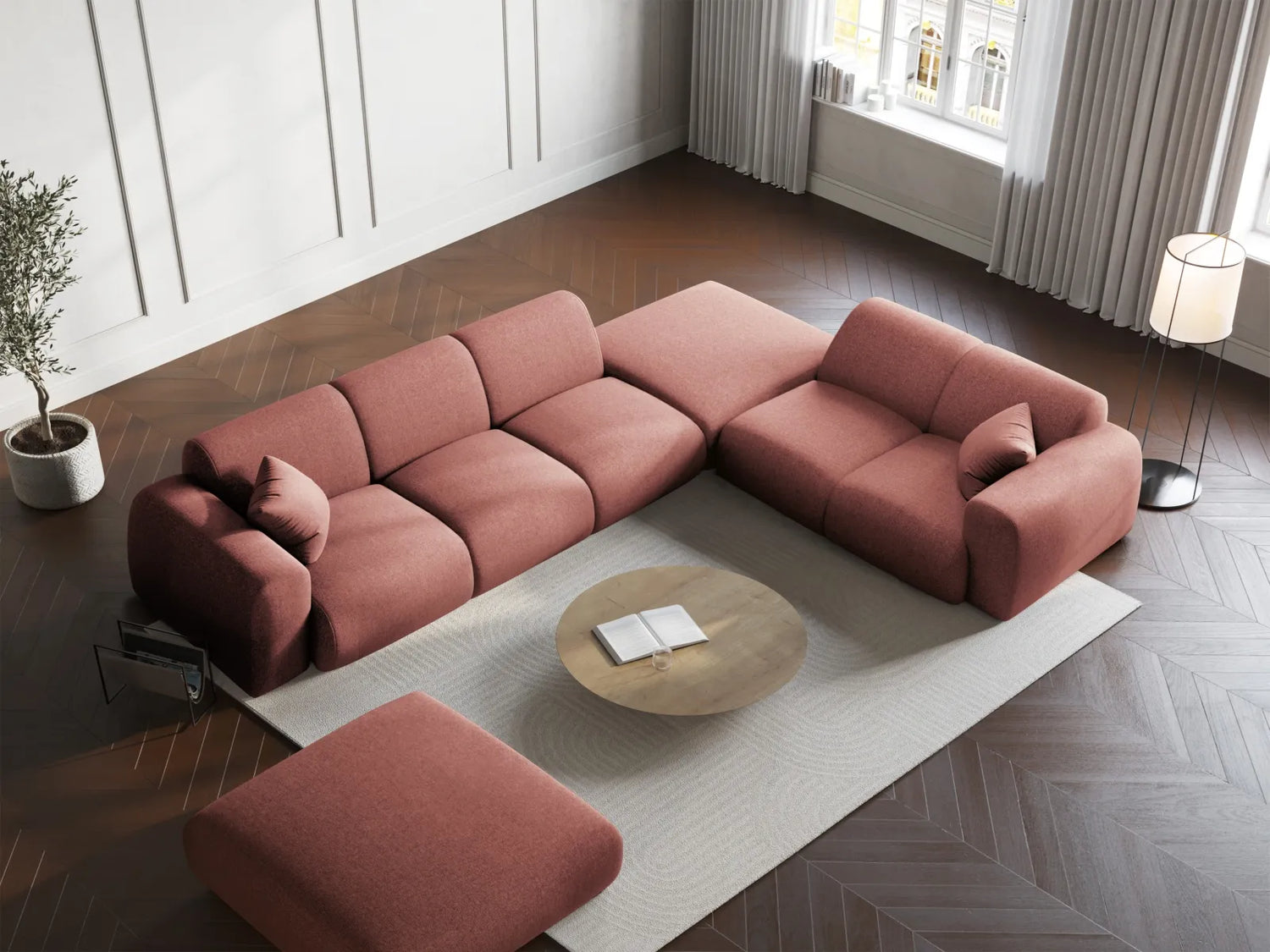 Nolio 4-Sitzer Ecksofa, Rechte Seite, aus Chenille in Rosa (Haga 52), 315x250 cm von Cosmopolitan Design – Bild 2