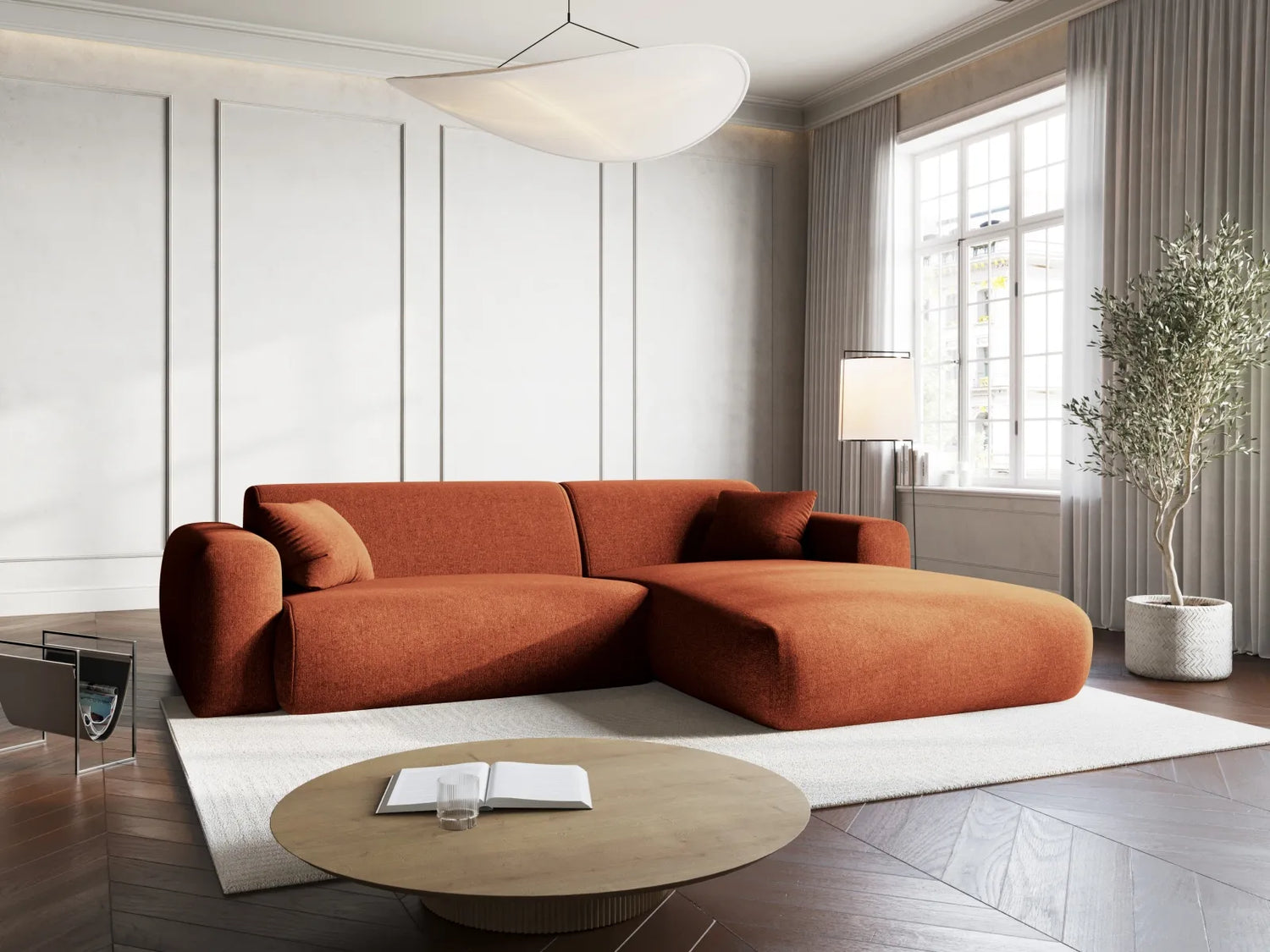 Nolio 4-Sitzer Ecksofa, Rechte Seite, aus Chenille in Terrakotta (Haga 44), 235x170x72 cm von Cosmopolitan Design – Bild 2