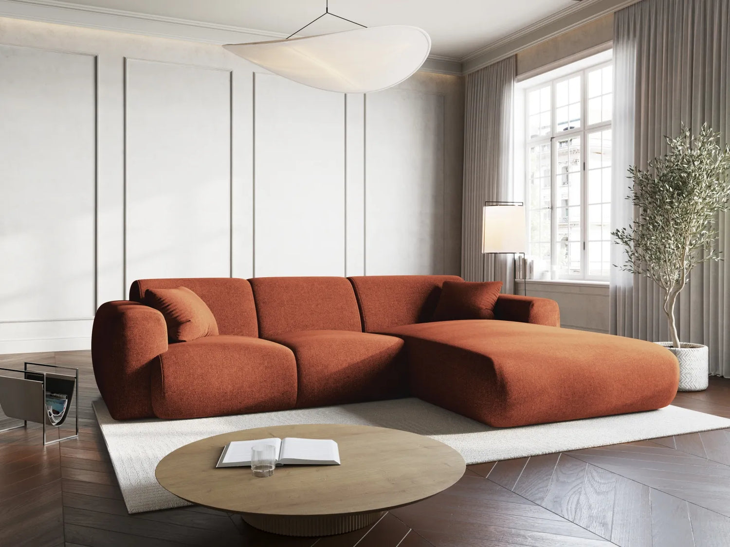 Nolio 4-Sitzer Ecksofa, Rechte Seite, aus Chenille in Terrakotta (Haga 44), 260x170x72 cm von Cosmopolitan Design – Bild 2