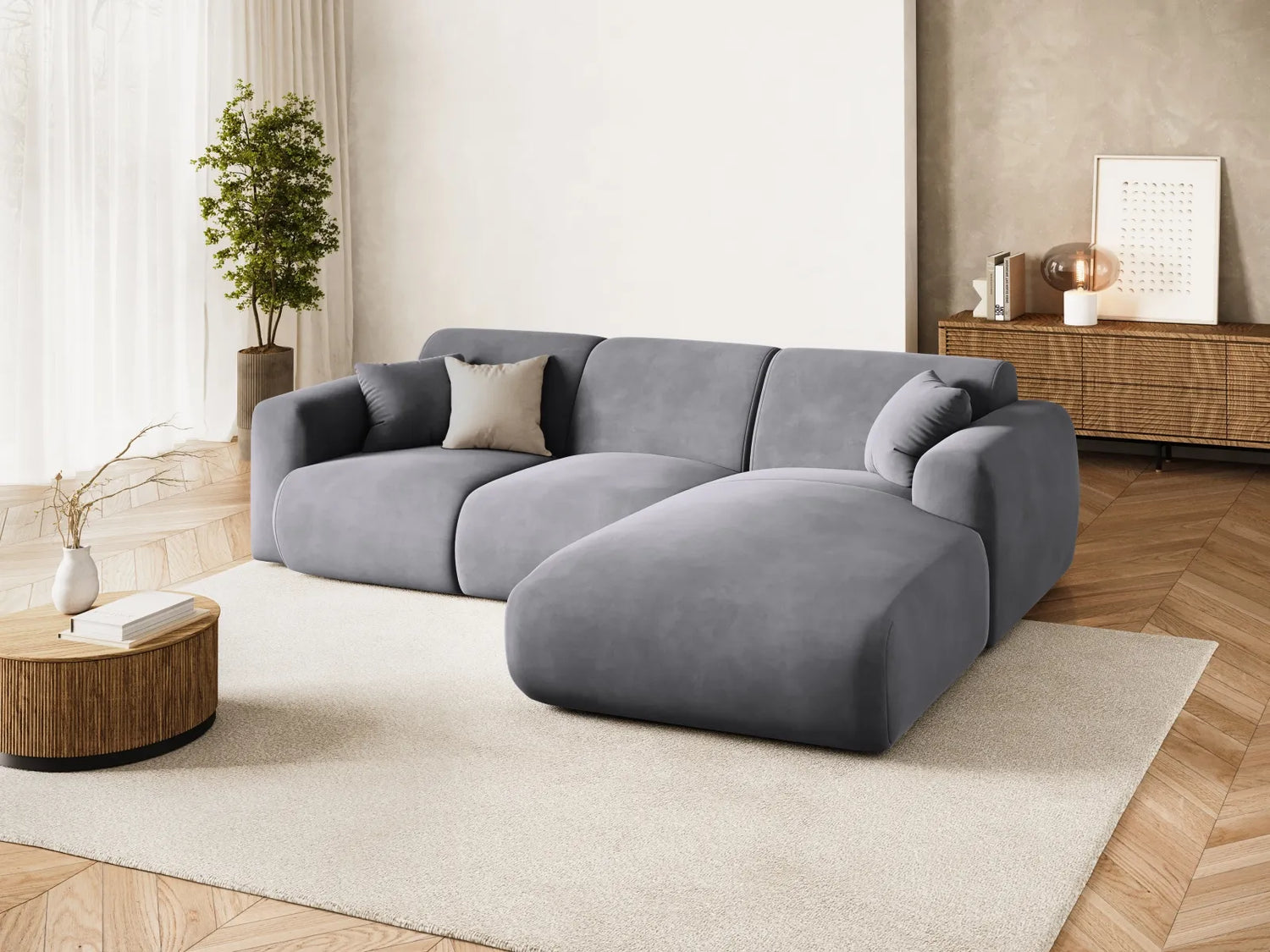Nolio 4-Sitzer Ecksofa, Rechte Seite, aus Samt in Dunkelgrau (Casino Graphite), 260x170x72 cm von Cosmopolitan Design – Bild 2