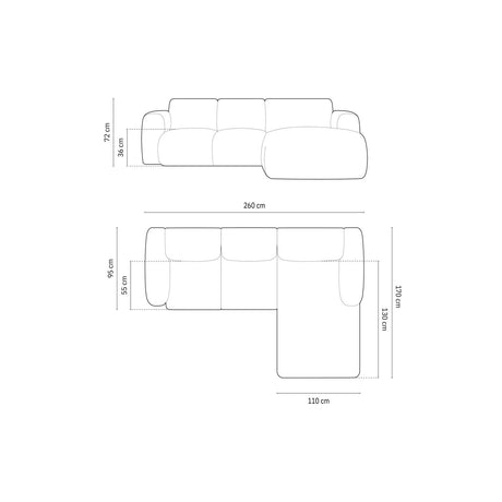 Nolio 4-Sitzer Ecksofa, Rechte Seite, aus Samt in Dunkelgrau (Casino Graphite), 260x170x72 cm von Cosmopolitan Design – Bild 3