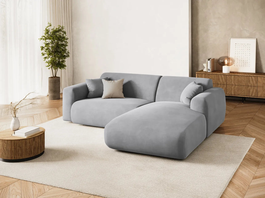 Nolio 4-Sitzer Ecksofa, Rechte Seite, aus Samt in Hellgrau (Casino Ash), 235x170x72 cm von Cosmopolitan Design – Bild 2