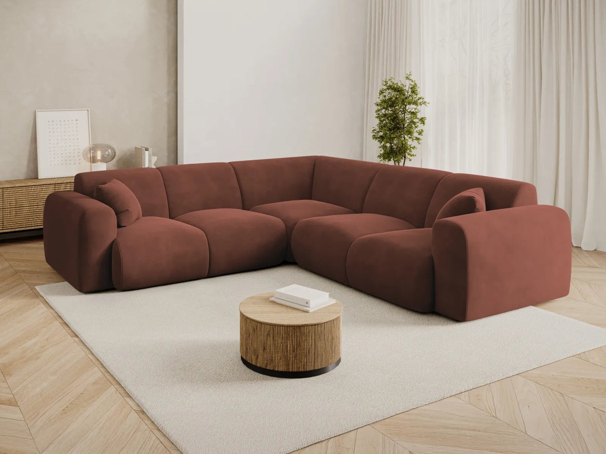 Nolio 5-Sitzer Ecksofa, symmetrisch, aus Samt in Cuoio (Casino Cuoio), 252x252x72 cm von Cosmopolitan Design – Bild 2