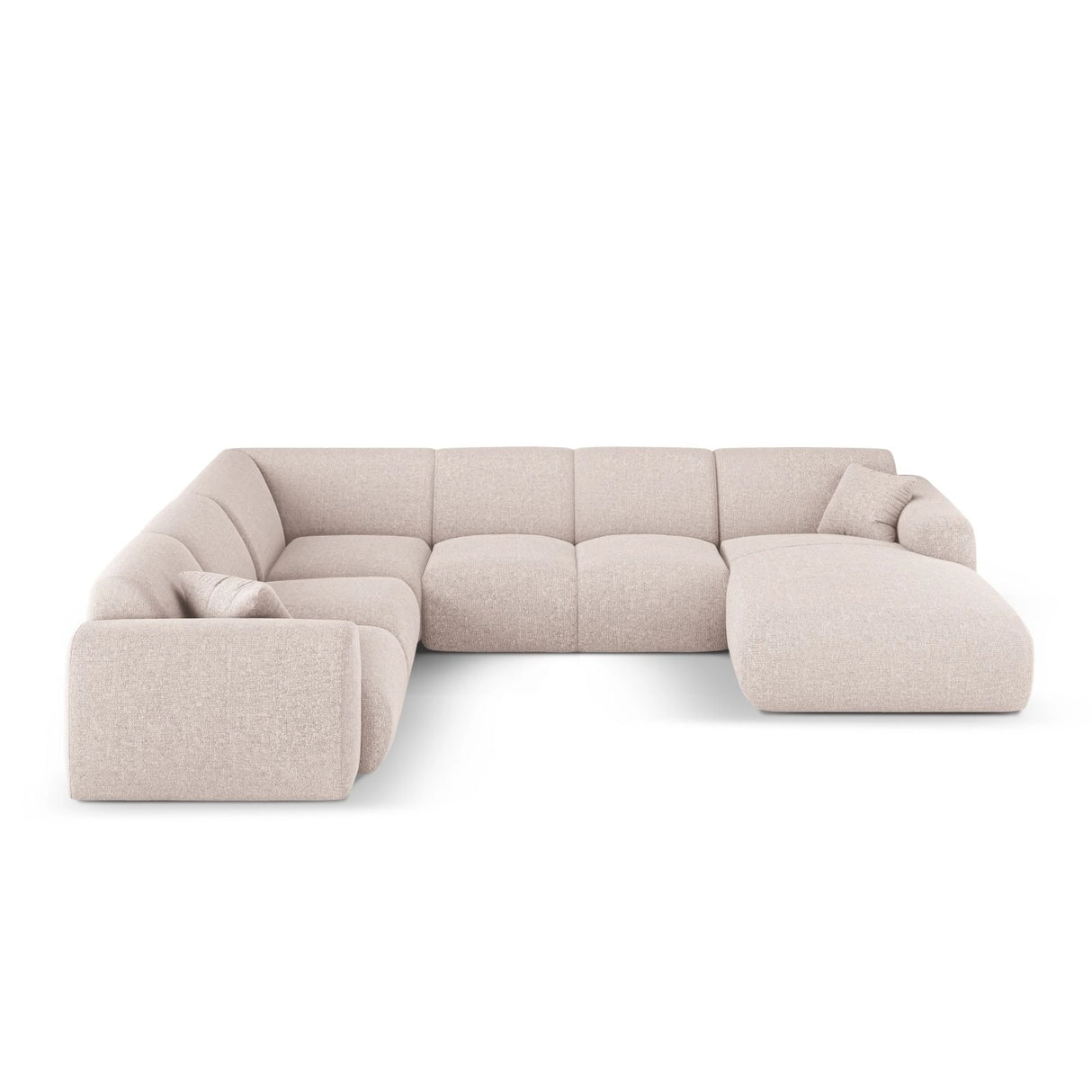 Nolio 6-Sitzer Panorama Ecksofa, Linke Seite, aus Chenille in Beige (Haga 30), Beine aus Schwarzes Plastik, 342x252x72 cm von Cosmopolitan Design – Bild 1