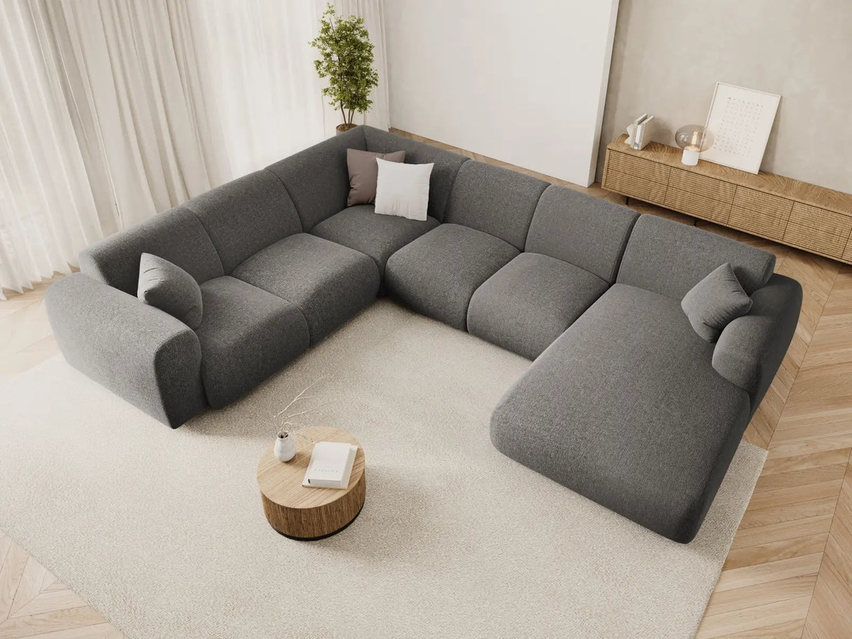 Nolio 6-Sitzer Panorama Ecksofa, Linke Seite, aus Chenille in Grau (Haga 16), Beine aus Schwarzes Plastik, 342x252x72 cm von Cosmopolitan Design – Bild 2