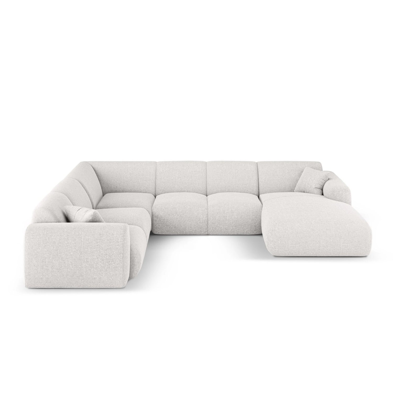 Nolio 6-Sitzer Panorama Ecksofa, Linke Seite, aus Chenille in Hellgrau (Haga 06), Beine aus Schwarzes Plastik, 342x252x72 cm von Cosmopolitan Design – Bild 1