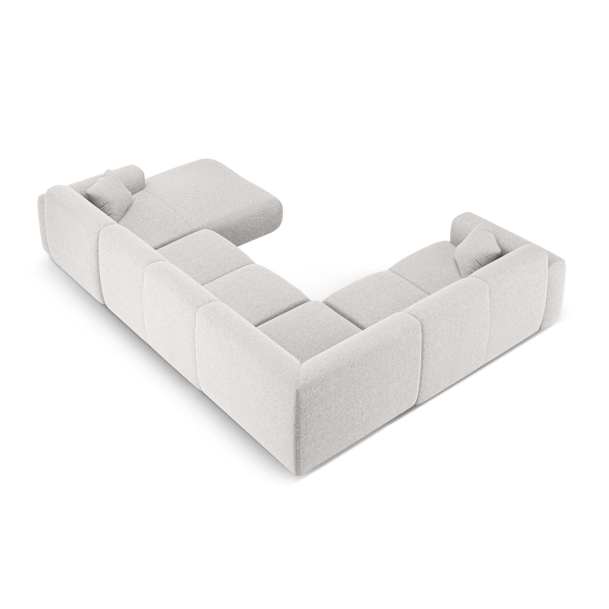 Nolio 6-Sitzer Panorama Ecksofa, Linke Seite, aus Chenille in Hellgrau (Haga 06), Beine aus Schwarzes Plastik, 342x252x72 cm von Cosmopolitan Design – Bild 4
